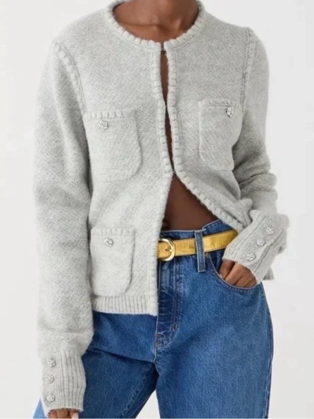 J.Crew Odette Lady Jacket Alpaca Merino Sweater Gray S Quiet Luxury